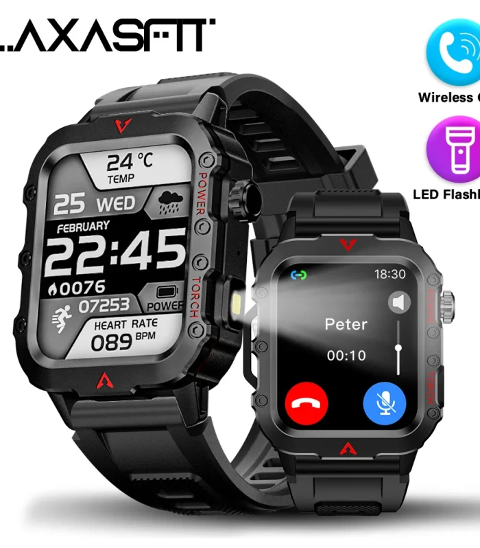 LAXASFIT Men Sports Smart Watch 1.71 Screen Blood Oxygen Bluetooth Talking Watch Multi Sport LED Flashlight Outdoor Smart Watch