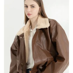 Winter Women's Fur Leather Jacket Long Sleeved Loose Warm Lamb Wool Vintage Thickened Locomotive Lapel Female PU Motorcycle Coat