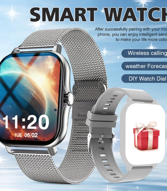 Sports smart watch, fitness activity detector, Bluetooth calling, message reminder view, unisex, suitable for Android and iPhone