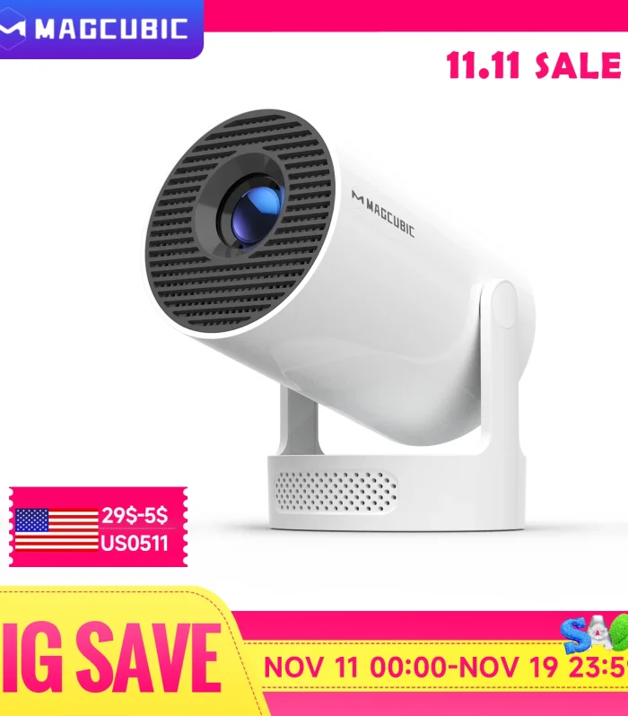Magcubic HY300 Pro + Projector 4K 720P With 5W Speaker Android 11 8000 Lumens WiFi 6 BT5.4 Outdoor Video Home Theater Projector