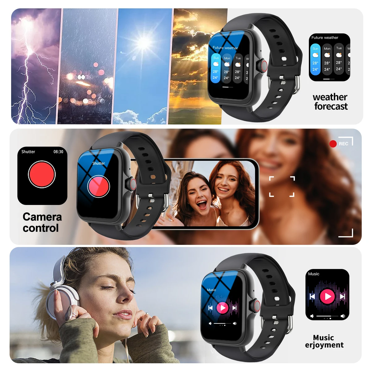 Smart watch, multi-sport mode, message reminder, multiple APP reminders, suitable for men and women, custom wallpaper - Image 5